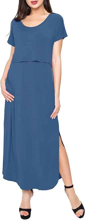 Smallshow Women's Maternity Nursing Dresses Split Long Dress for Breastfeeding