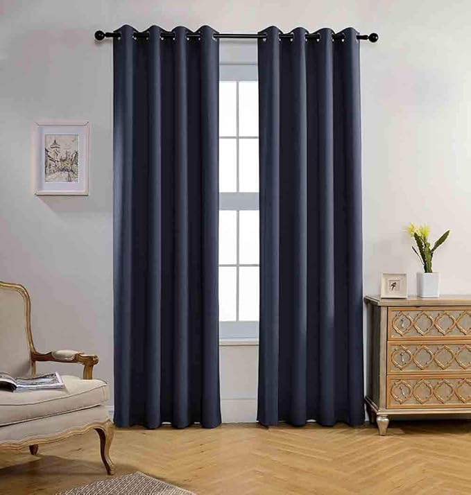 MIUCO Blackout Curtains Room Darkening Textured Grommet Window Curtains 2 Panels for Office 52x95 Inch Long Navy Blue