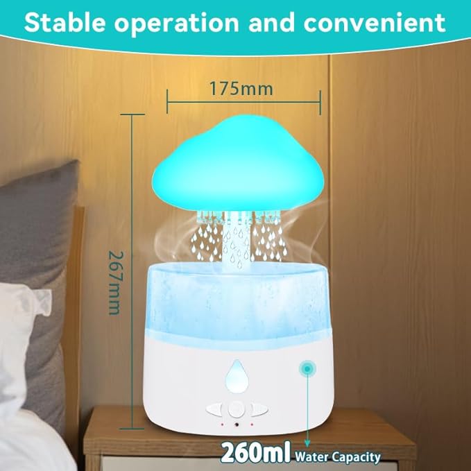Rain Cloud Humidifier, Rain Humidifierrain Humidifier Water Drip, Water Drip Rain Sounds for Sleeping, Mushroom Waterfall Lamp, Desk Humidifiers for Office (white)