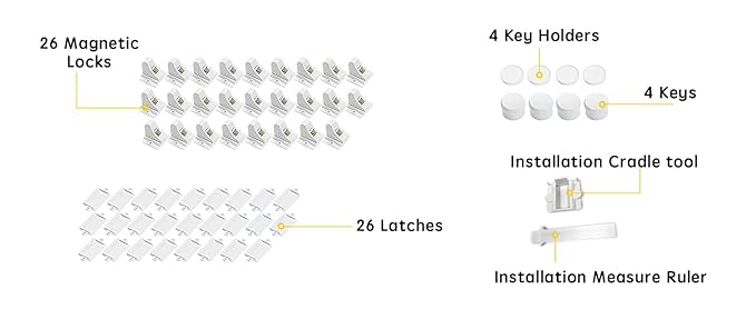 Vmaisi ChildProof Magnetic Cabinet Locks (26 Locks and 4 Keys)