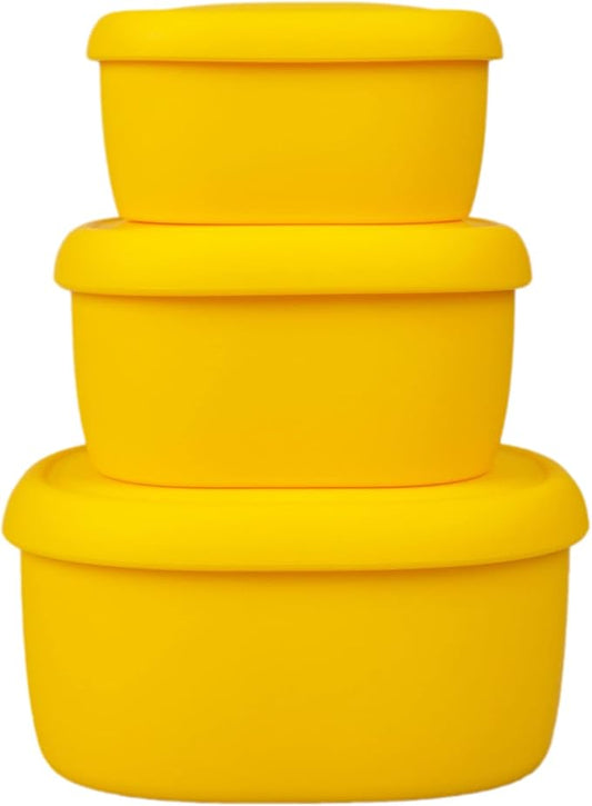 BLUE GINKGO Nesting Silicone Containers - Set of 3 Hard-Shell Silicone Food Storage Containers | BPA Free, Airtight, Dishwasher and Freezer Safe (6.7oz, 10oz, 20oz) - Yellow
