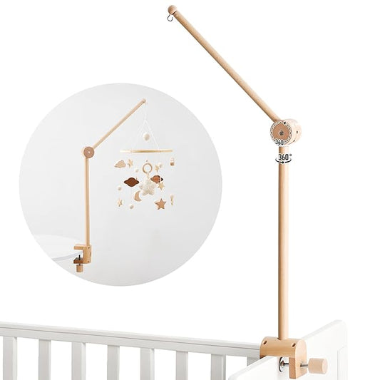 Baby Crib Mobile Arm - Wooden Mobile Arm with Height Adjustable＆360° Rotatable Upgraded Arched Base Nursery Mobile Holder for Crib Mobile Hanger Baby Crib Attachment Nursery Decor