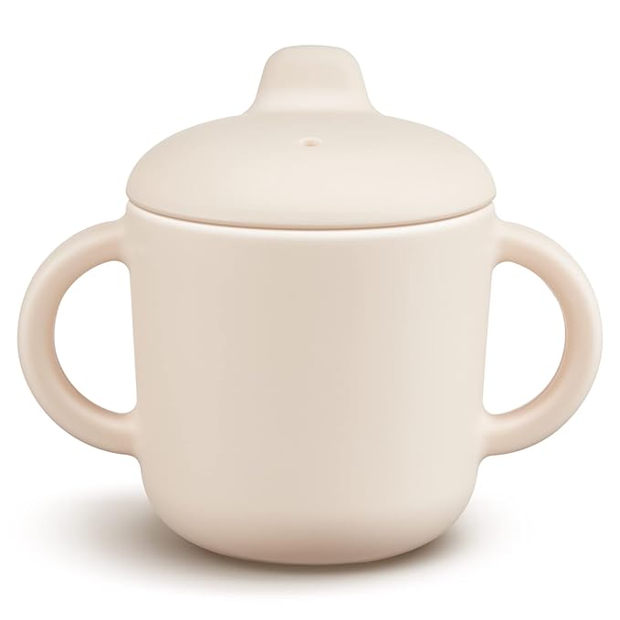 6 Months+ Sippy Cups with Handles,Small Silicone Sippy Cups Leak Proof 5oz,No Spill Sippy cups for Toddlers (Milk)