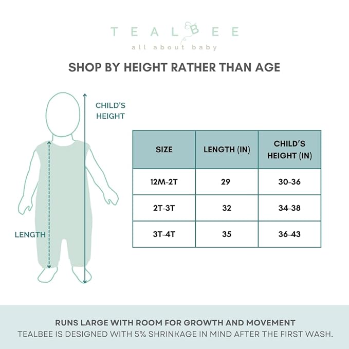 Tealbee Dreamsuit - Toddler sleep sack with feet 12-18 months, 18-24 months - 1.2 TOG All Season Baby Wearable Blanket for Walkers - Rayon made from Bamboo, Organic Cotton Sleep Bag - Moons Stars