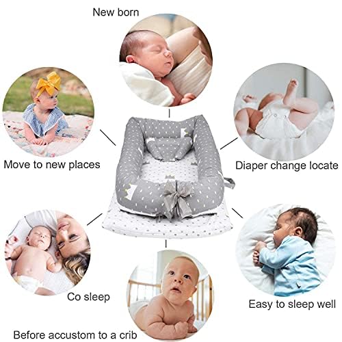 Lounger for Newborn, Newborn Lounger for 0-24 Months, Breathable & Portable Infant Nest - Soft Infant Floor Seat Cover for Travel (Crown)