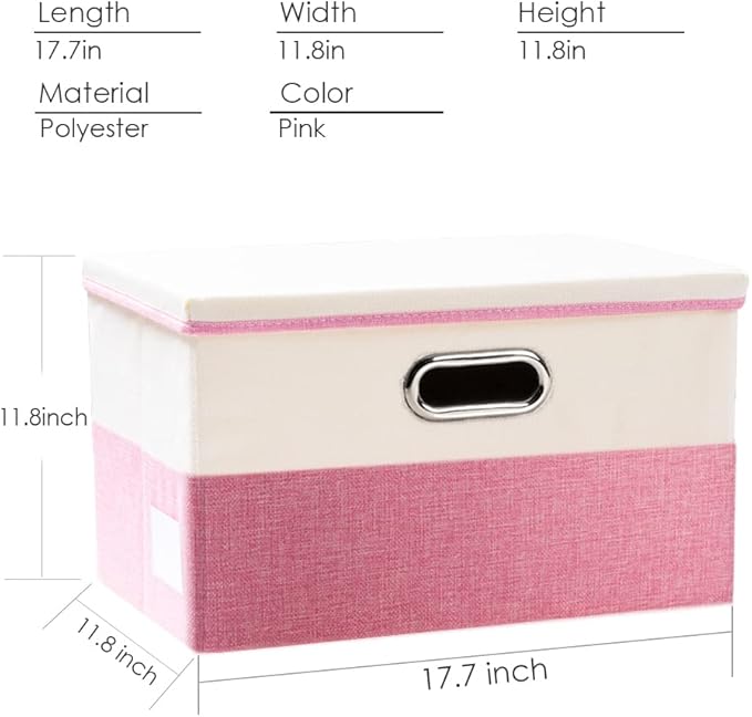 PRANDOM Large Collapsible Storage Bins with Lids [3-Pack] Fabric Foldable Storage Boxes Organizer Containers Baskets Cube with Cover for Home Bedroom Closet Office Pink&Cream(17.7x11.8x11.8)