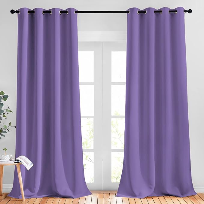 NICETOWN Thick Blackout Curtain and Drapes - (52 x 108, Lilac Purple, Pack of 2) Thermal Insulated Grommet Top Window Draperies for Bedroom, Block Out Light Curtain Panel