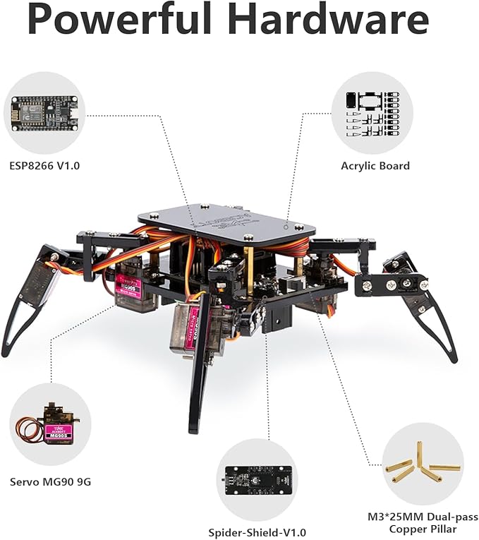 STEM Robotics Science Kits for Adults, ESP8266 Spider Robot Building Kit, App Remote Control, Walking Crawling Fun Educational Toy for 12 + Year Old Boys, Girls, Teens, Adults Unique Gifts