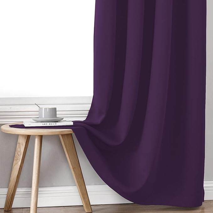 ChrisDowa 100% Blackout Curtains 80 inch Long for Bedroom with Black Liner, 2 Thick Layers Total Blackout Thermal Insulated Grommet Window Curtains 2 Panels Set (Royal Purple, 52 x 80 Inch)