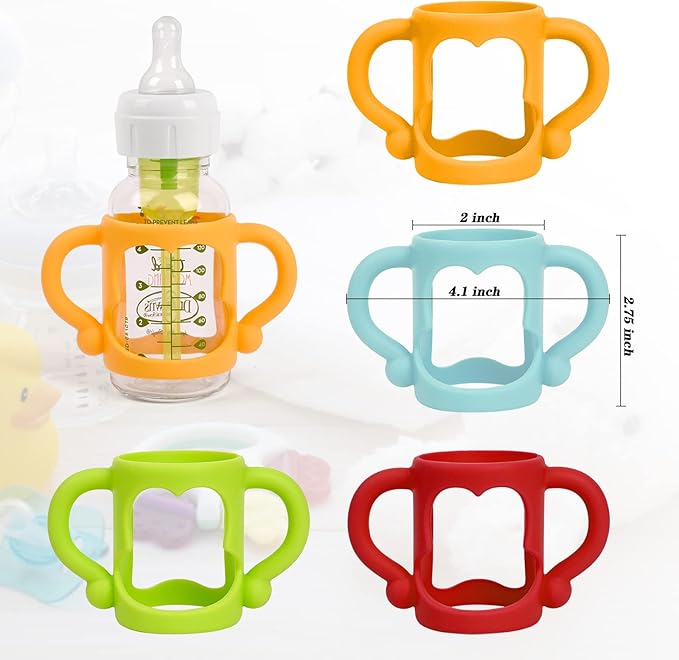 HUAKENER Silicone Baby Bottle Handles (4 Pack) - Easy Grip Holder for Dr. Brown Narrow Bottles - BPA Free