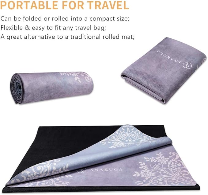 Travel Yoga Mat, Non Slip Exercise Suede Mat with Carry Bag, All-Purpose Fitness Mat with High Density Anti-Tear Surface for Women, Ideal for Pilates Workout (72'' x 24'' x 1.5mm Thick)