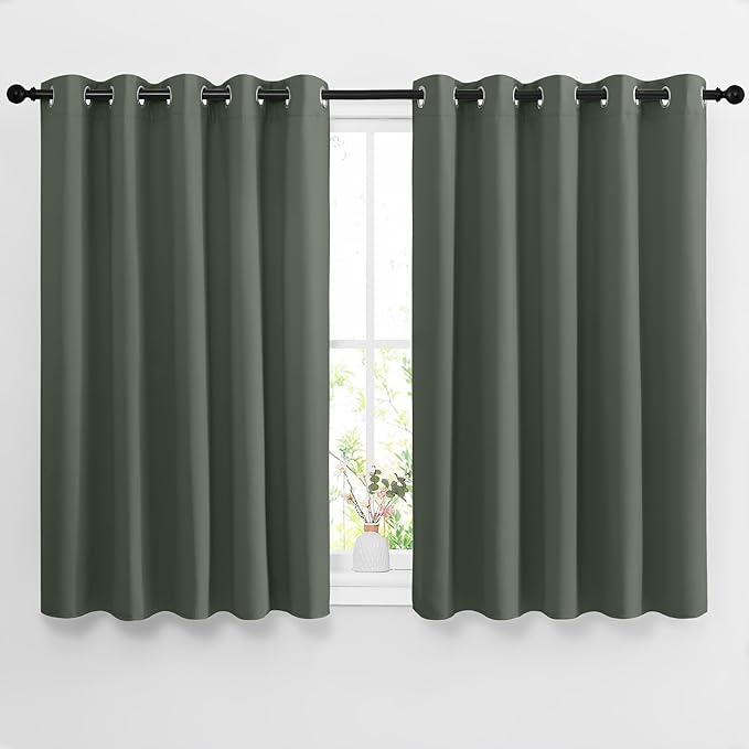 NICETOWN Bedroom Blackout Curtains for Kitchen Window - Window Treatment Thermal Insulated Solid Grommet Sound Reducing for Kitchen/Nursery, Dark Mallard, 2 Panels, W66 x L54