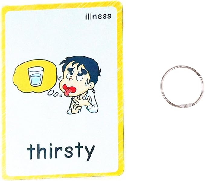 SANTSUN 14 Illness & Disease Expression English Flash Cards, Study Cards (4.72 x 3.54 Inch) with 1 Ring, Pocket Laminated Flashcards for Ages Pre-K & K