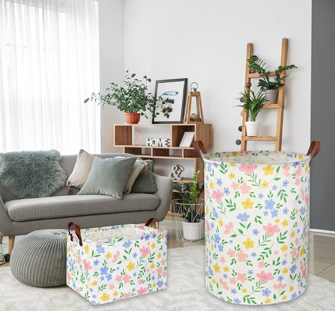 HIYAGON Kids Storage Basket Baby Girl Basket Gift Baskets Empty Cute Toy Storage Bin Organizer Box Rectangular Bedroom Decor Books(Flower)