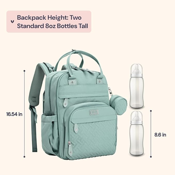 BabbleRoo Diaper Bag Backpack - Baby Essentials Travel Bag - Multi Function Waterproof Diaper Bag, Travel Essentials Baby Bag with Changing Pad, Stroller Straps & Pacifier Case – Unisex, Sage Green