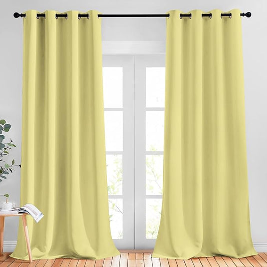 NICETOWN Window Curtain Drapes Long Curtains - (52 inches Wide x 120 inches Long, Paler Yellow, 2 Pieces) Living Room Panels Grommet Top Window Treatment for Hall & Guest Room