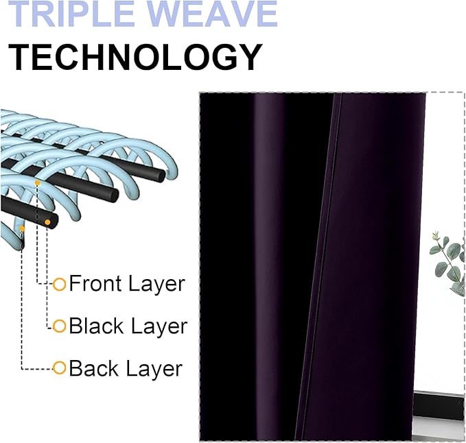 Simplebrand Ava BlackBerry Blackout Curtains for Bedroom 96 Inches Long 2 Panels, Solid Thermal Insulated, Energy Saving Nursery Window Treatment Curtains Blackout Drapes, W40 x L96 Inch, BlackBerry