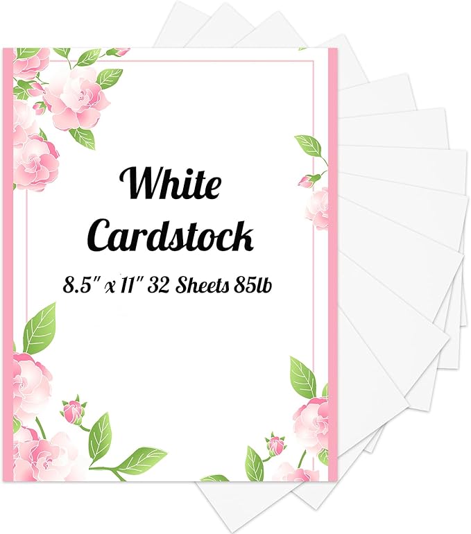 White Cardstock 8.5" x 11", 32 Sheets (85lb/230gsm) Heavy Weight Thick Loose Drawing Paper Cover Card Stock for Printer, Invitations, Drawing, Scrapbooking, Art School Supplies, DIY Cards