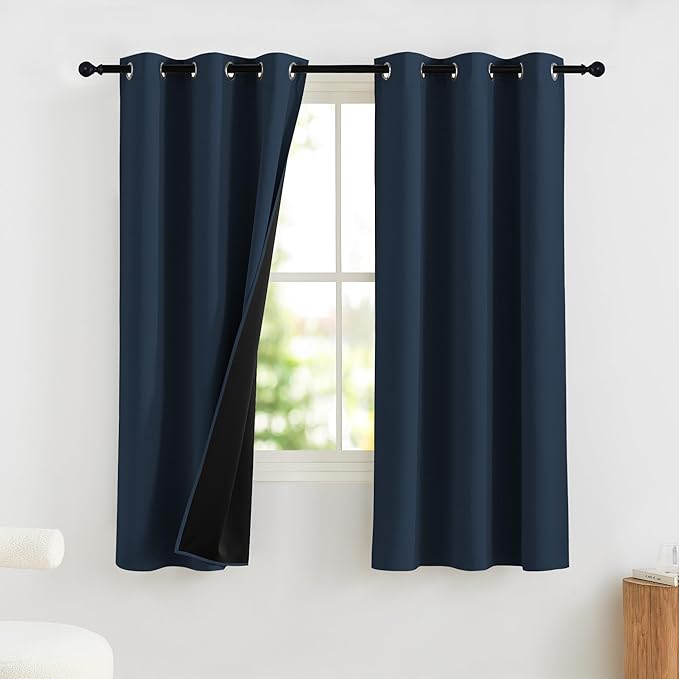 NICETOWN Living Room Curtains 63 Inches Length, 100% Blackout Drapes Thermal Insulated with Grommet for Bedroom Office Privacy Darkening Curtain, 2 Panels, 42 x 63 Inch, Navy