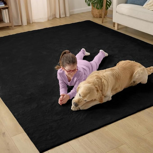 GORILLA GRIP Ultra Soft Washable Area Rug, 6x9, Stain and Slip Resistant Plush Thick Carpet for Bedroom Living Room, No Shed Floor Rugs, Pet Friendly, Dorm Essentials, Kids Nursery Home Decor, Black