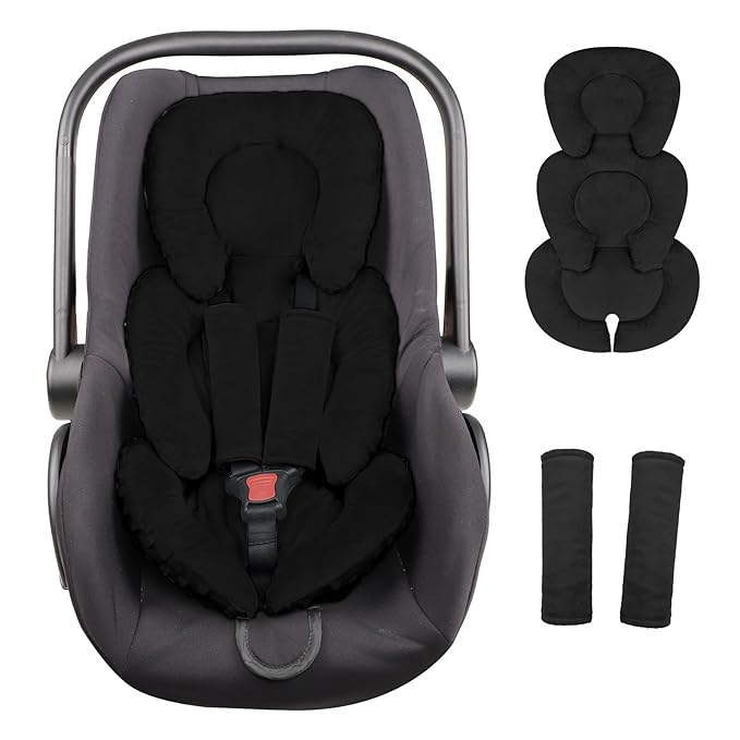 Infant Car Seat Insert Head and Body Support, GFU Reversible Newborn Insert for Carseat with Strap Pads, Soft Stroller Cushion Pillow Insert for Boys and Girls, Fits for Stroller, Swing, Black