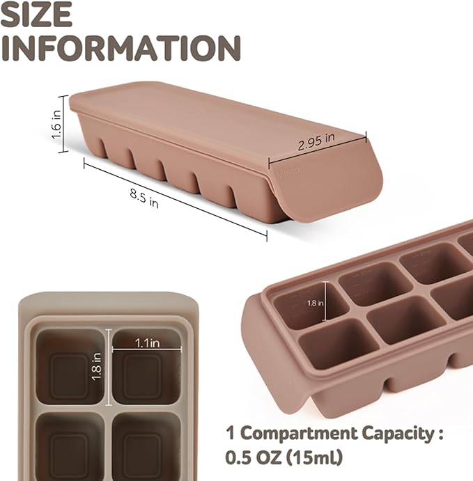 Silicone Freezer Trays with Lid, 0.5oz 12 Section - Leak Proof Silicone Freezer molds for Homemade Baby Food Breastmilk, Purees, Vegetables, Baby Food Jars Ice Tray with Lid BPA Free Pastel Pink