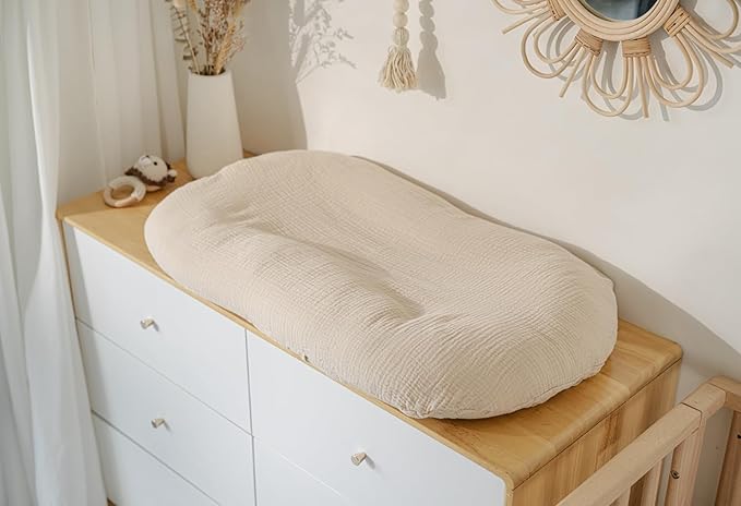 Little Jump Organic Cotton Muslin Baby Lounger Covers, 2 Pack, Soft Removable Slipcovers for Newborn Infant Lounger, for Girls Boys, Coffee Checkered (Teddey Bears & Kakhi)