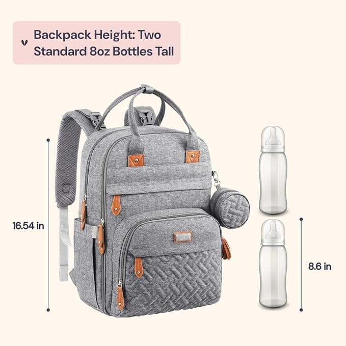 BabbleRoo Diaper Bag Backpack - Baby Essentials Travel Tote - Multi Function Waterproof Diaper Bag, Travel Essentials Baby Bag with Changing Pad, Stroller Straps & Pacifier Case - Unisex, Light Gray