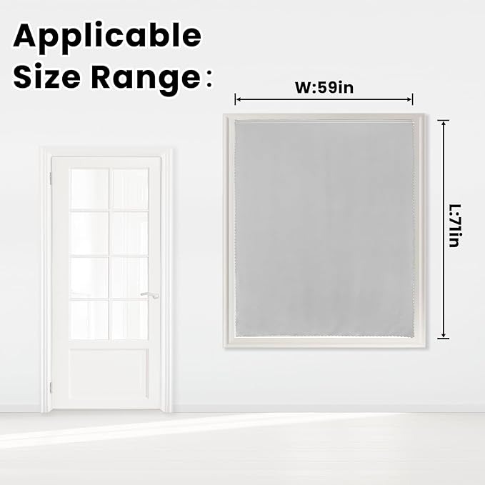 self Adhesive Curtains Portable Blackout Curtain Simple and Easy to Install Bedroom Window Thermal Lnsulated Kitchen Room Darkening Black Small Drapes, 59" W X 71" L, White, 1 Panel