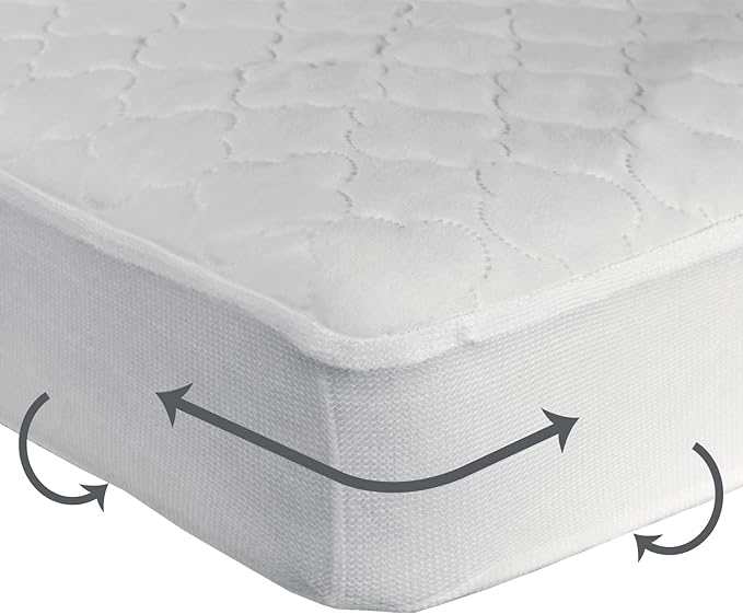 Sealy Baby Stain Protection Fitted Waterproof Infant Crib Mattress Protector Pad and Toddler Bed Cover, Durable and Comfortable Topper, Machine Washable and Dryer Friendly, 52” x 28”- White