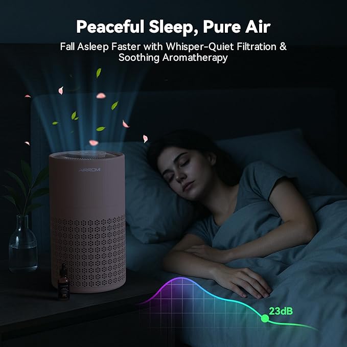 AIRROMI Air Purifier for Bedroom with HEPA 3-in-1 Filter, Pet Air Purifier for Home Cat Pee Smell, Covers Upto 990 Ft², Quiet 360°intake Air Cleaner for pet hair,allergies,Dust,Smoke A2001 Orange