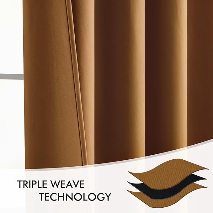 MIULEE Golden Brown Back Tab Blackout Curtains 108 Inch Long 2 Panels Set for Bedroom, Rod Pocket/Pinch Pleat Extra Long Thermal Insulated Living Room Darkening Pleated Light Blocking Drapes