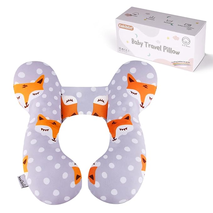 KAKIBLIN Baby Travel Pillow,Baby Neck Pillows for Car Seat,Upgraded Baby Head Pillow,Toddler Head and Neck Baby Support Pillow for Car Seat, Pushchair,Travel (Gray Fox)