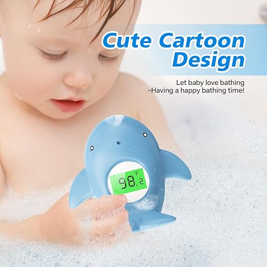 Baby Bath Thermometer, Infant Digital Water Thermometer Safety with 3 Color Backlit and Temperature Warning, Room Thermometers Floating Toy for Infant, Toddler, Bathtub, Swimming Pool (Light Blue)