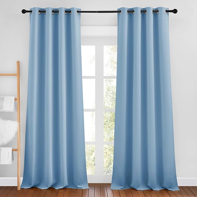 NICETOWN Blue Curtains 96 inches Long, Grommet Thermal Insulated Blackout Curtains Privacy Window Treatments for Boys Room/Living Room, W46 x L96, 2 Panels
