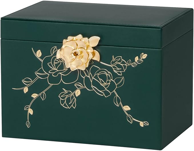 Jewelry Box with Lock for Girls: Jewelry Organizer for Dresser - 3-Drawer Earrings Storage Girls Women Gift (Dark Green)