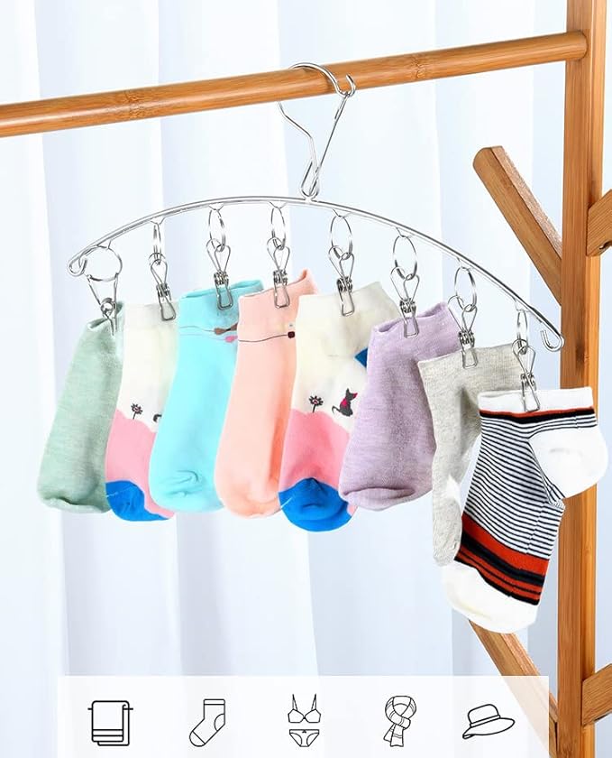 DurReus Windproof Laundry Hanger with 10 Clips Stainless Steel Clothes Drying Rack Outdoor Underwear Socks Herb Dryer Pack 2