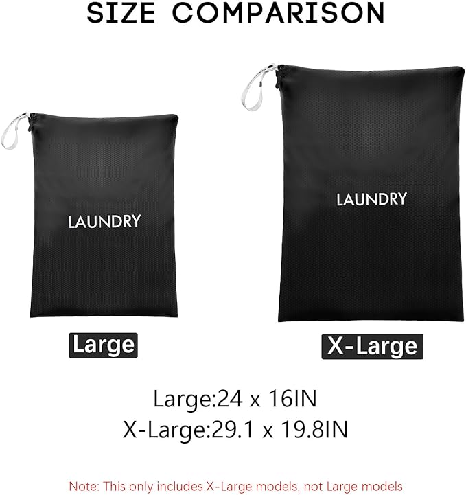 Travel Laundry Bag, Washable Dirty Clothes Travel Bag Waterproof Wet Dry Bags Reusable Camp Clothes Organizer for Sports Home College Dorm Laundromat (1 Pcs X-Large) Black