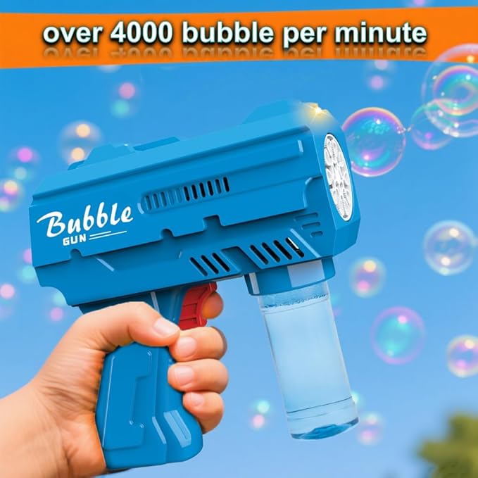 Kids Bubble Gun, Bubble Blaster with Refill Solution, Automatic Bubble Maker Blower & LED Light, Bubble Machine Guns for Toddlers Age 3-8, Outdoor Toys，Birthday Gifts，Easter, Wedding, Party (Blue)