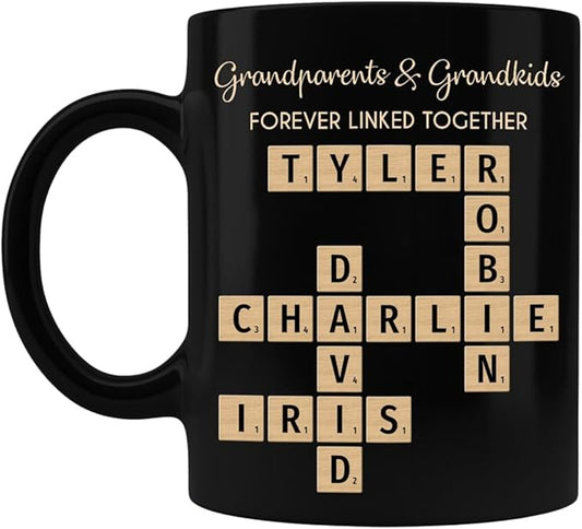 Trending Custom Grandparents & Grandkids Forever Linked Together Crossword Puzzle Personalized Mug, Gift For Large Family, Parent, Grandparents, Siblings, Brothers, Sisters on Birthday Christmas
