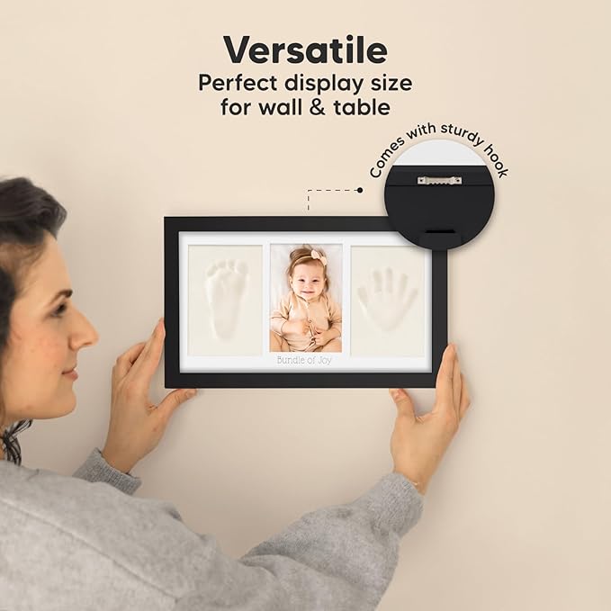 Baby Hand and Footprint Kit - Clay Handprint Keepsake Frame, Newborn Nursery Picture Frame, Personalized New Mom Gifts for Baby Shower & Registry (Onyx Black)