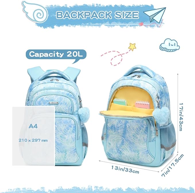 Cusangel Backpack for Girls Boys School Bookbags Kindergarten Elementary Lightweight Waterproof Multifunctional Large Capacity for kids(17 inch Fun Prints)