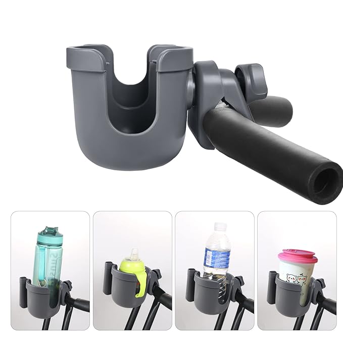 Suranew Adjustable Stroller Cup Holder with Phone Holder for Baby Stroller for Family Members, Gery