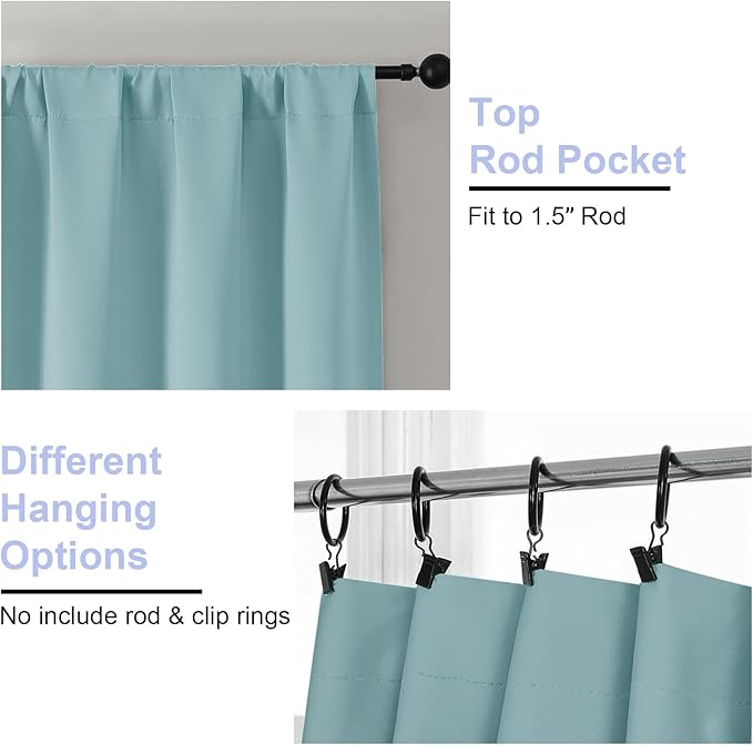 Simplebrand Ava Blackout Curtains for Patio 108 Inches Long 2 Panels Set, Solid Thermal Insulated Room Darkening Rod Pocket Window Treatment Curtains Blackout Drapes, W50 x L108 Inch, Aqua