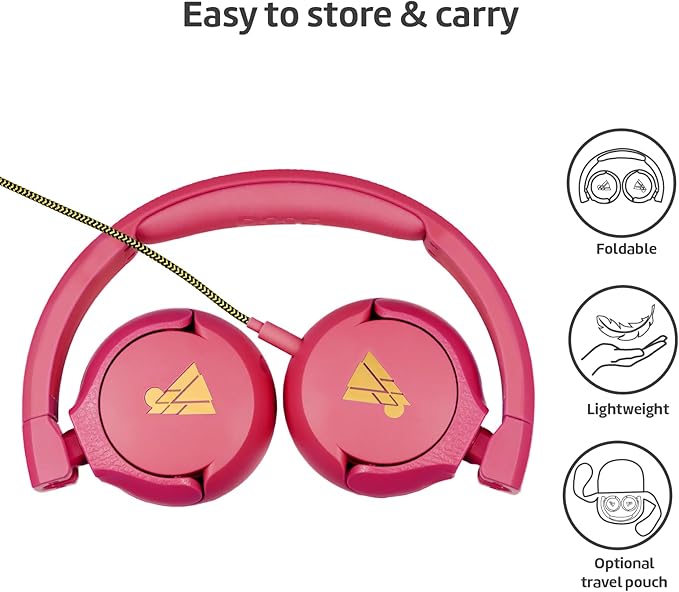POGS Kids Wired Headphones | The Elephant 2 | Adjustable, Durable Headphones for Kids 3+ | Limited to 85 dB, Microphone | On-Ear | Music-Sharing Function Safe 3.5mm Audio Cable (3.2ft) (rPink)