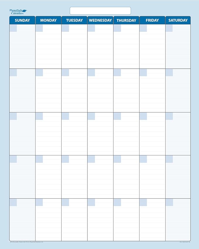 24" x 18" Sky Blue Vertical 30-Day Dry-Erase Task, Goals and Objective 1-Month erasable Wall Planner Calendar. Complete with Fine Tip Dry-Erase Marker and Eraser
