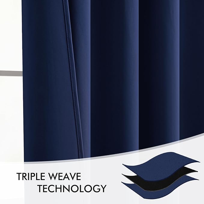 MIULEE Navy Blue Back Tab Blackout Curtains 63 Inch Length 2 Panels Set for Living Room Bedroom Privacy, Rod Pocket/Pinch Pleat Thermal Insulated Room Darkening Pleated Light Blocking Drapes