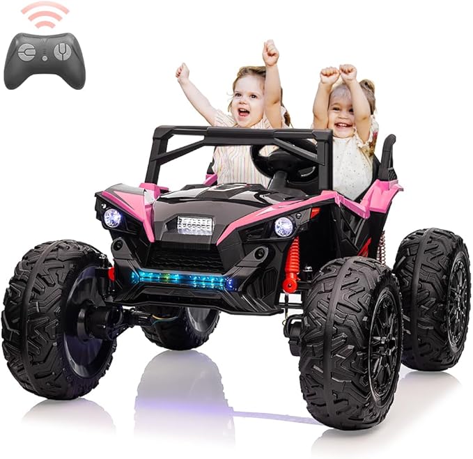 2 Seaters 24V Ride on UTV with Remote Control,10AH Battery, 400W Powerful Motors with 17" EVA Wheels, 20.5“ Seat Width Electric Ride Toy with Metal Suspension,LED Lights,Music,Horn (Rose)