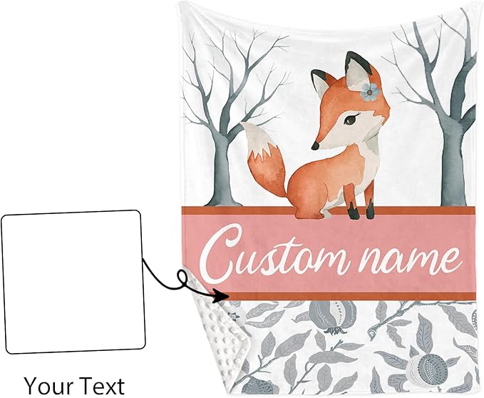 Custom Nursery Crib Bedding Set: Personalized Name 4 Piece Fox Pattern Baby Crib Sets for Girls - Toddler Double Layer Blanket Set, Comfortable Crib Bed Sheets for Baby Toddlers