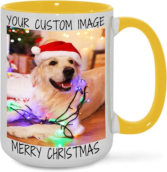 Ship Next Day Custom Mug Design Your Own Photo Text Personalized Picture Gifts for Women Men Customized Gifts Idea Personalized Coffee Mugs 15oz Yellow Handle
